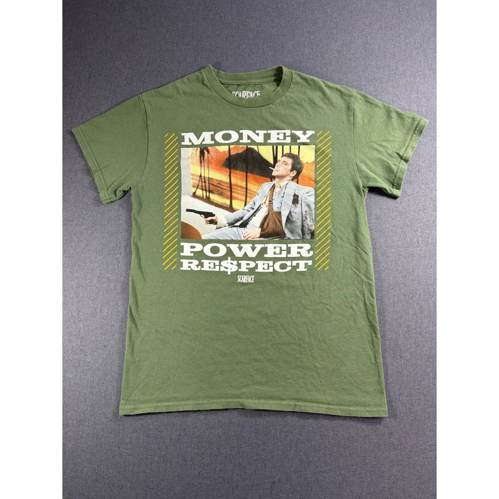 Scarface Tony Montana Money Power Respect Graphic T-Shirt Green Mens Small